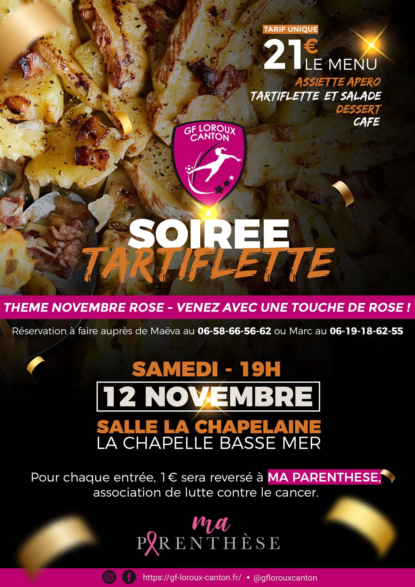 Affiche de la soirée club du GF Loroux Canton du 12 novembre.