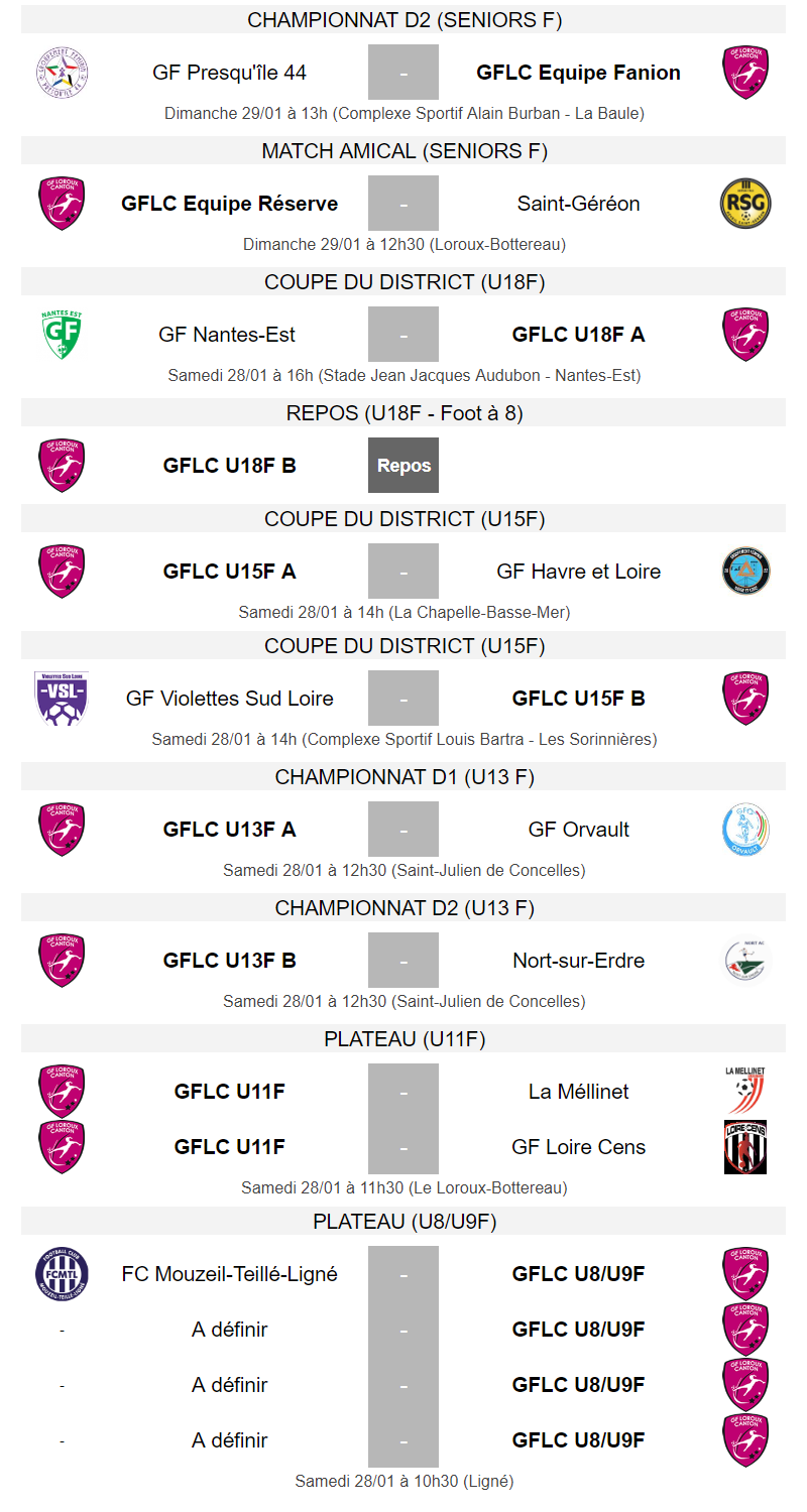 programme des matchs féminins de football en Loire Atlantique