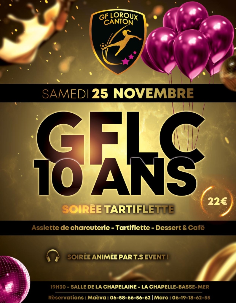 Affiche soiree club anniversaire 10 ans GFLC football feminin FCSJD LLOSC